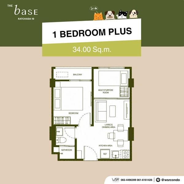 The Base Ratchada 19 คอนโด Pet-Friendly ทำเลรัชดาฯ ใกล้ MRT รัชดาภิเษก โทร 082-9946364